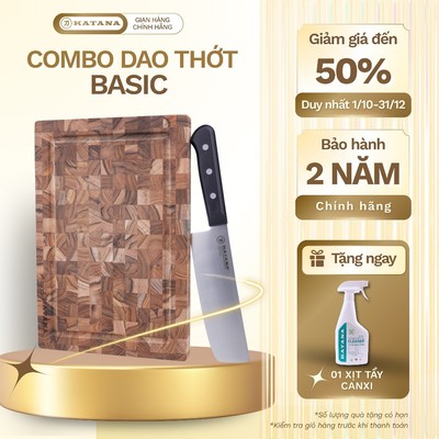 Combo Thớt Gỗ Teak KATANA KT00 và Dao Thái Đa Năng KATA403 Basic - Tặng ngay 1 bình xịt tẩy đa năng nhà tắm