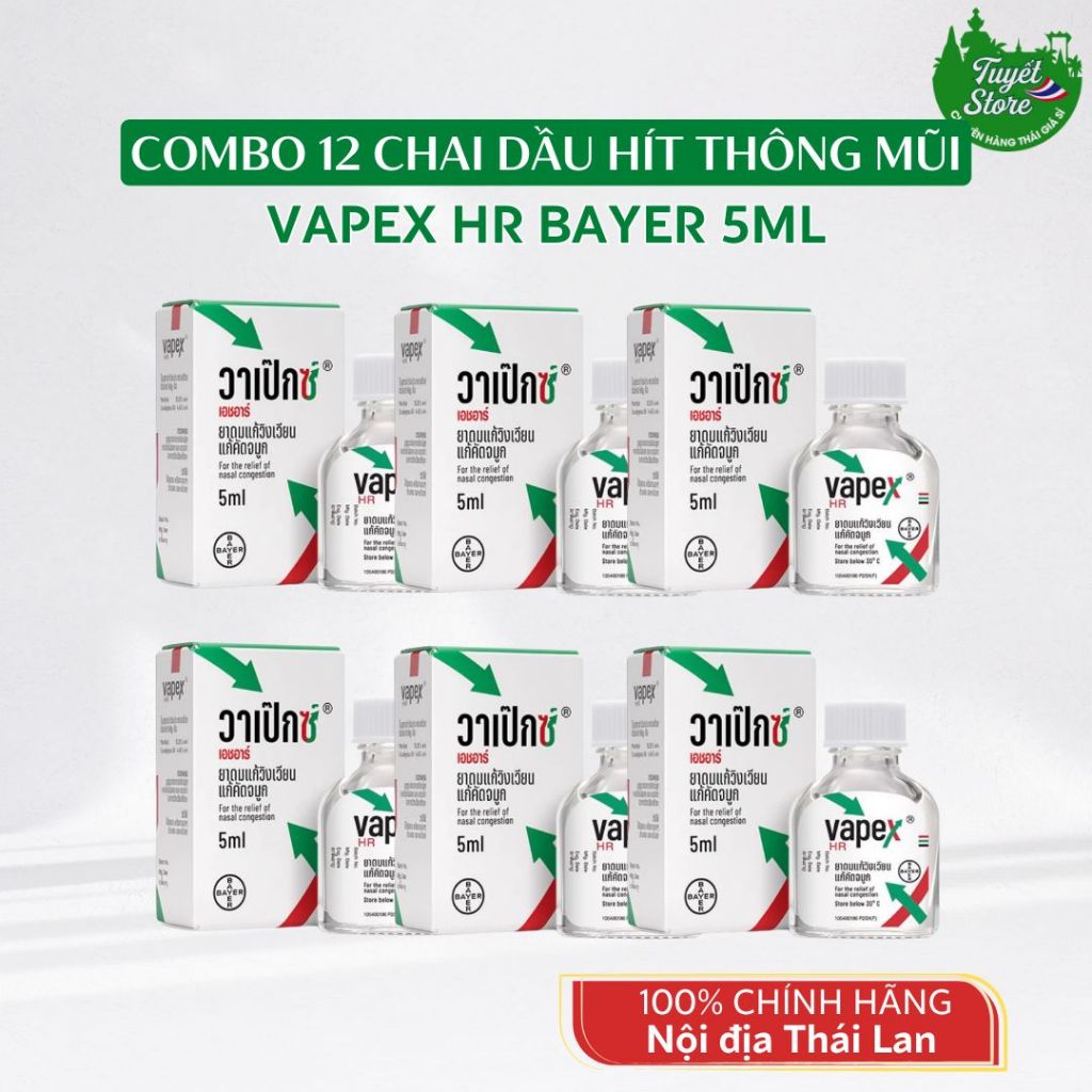 [ Combo 12 chai] Dầu hít thông mũi Vapex Thái Lan 5ml, Dầu gió Vapex Thái Lan