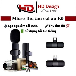 Micro thu âm không dây cài áo  K9, - Khử Tiếng Ồn Cao Cấp - Khoảng Cách 20m - Chính Hãng HD DESIGN
