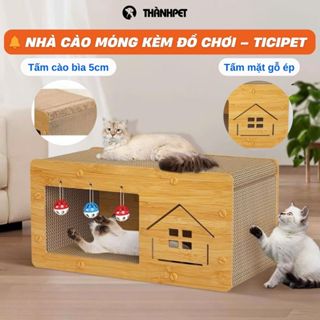 Nhà Cào Cho Mèo 3in1, Bàn Cào Móng Cho Mèo Bằng Bìa Carton 5cm Và Mặt Gỗ Đẹp Mắt, Ổ Mèo - Ticipet