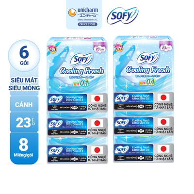 Bộ 6 Băng vệ sinh Sofy Cooling Fresh siêu mỏng cánh 23cm gói 8 miếng