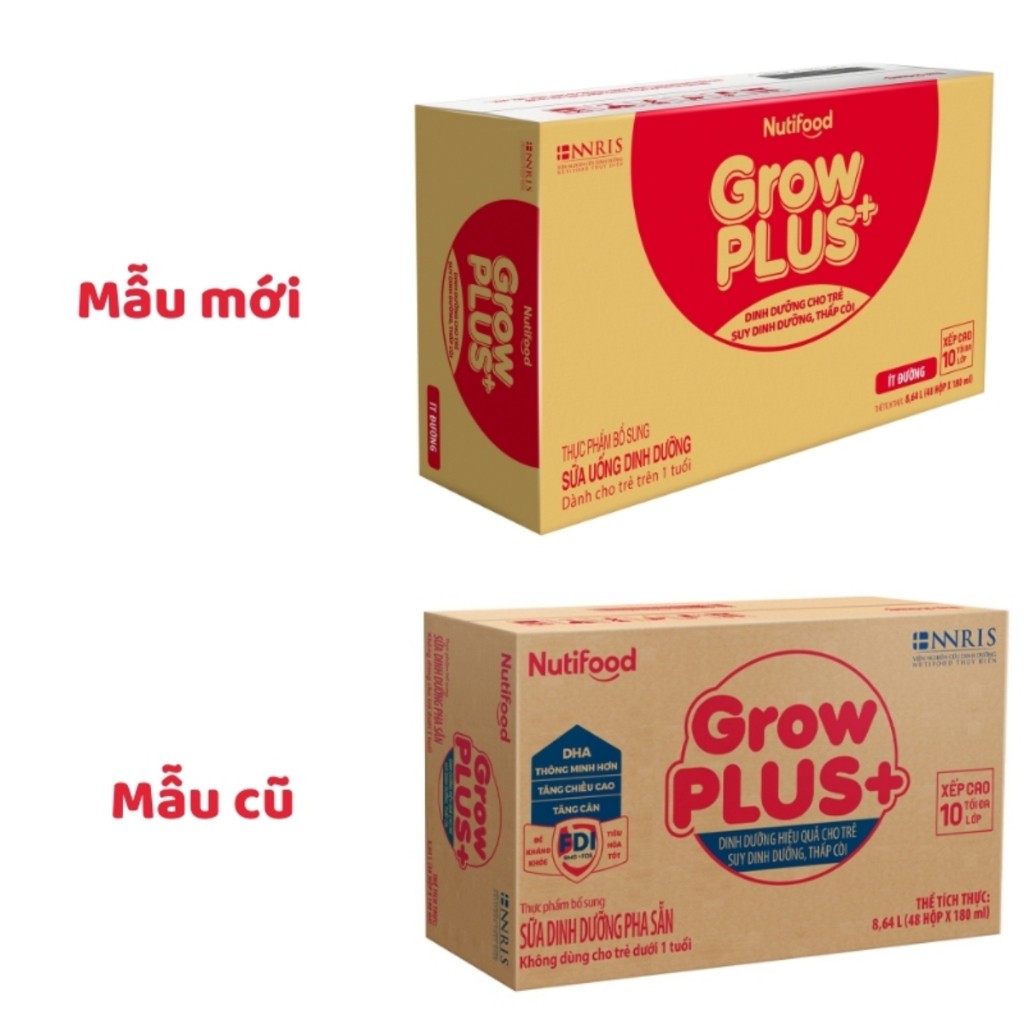 Thùng 48 Hộp Sữa GrowPLUS+ Đỏ Ít Đường Tăng Cân Hỗ Trợ Tiêu Hóa 110ml 180ml - Bibomart