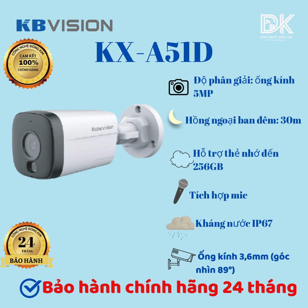 camera kbvision wifi ngoài trời KX-A51D (Kabe Vision) 5mp rõ nét tích hợp micro,chính hãng