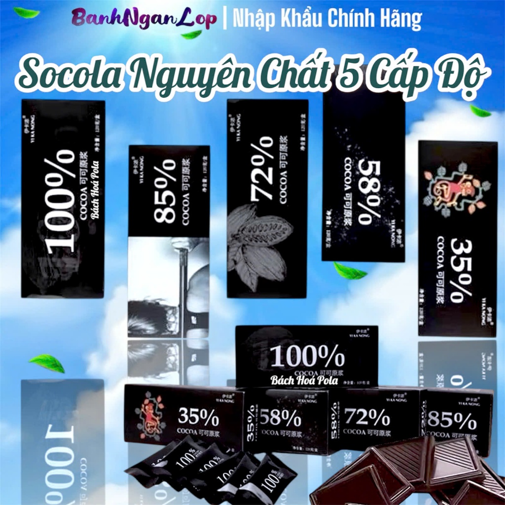 Hộp 24 Thanh Socola Thanh Đen 100% Đắng Nguyên Chất Không Đường 5 Cấp Độ