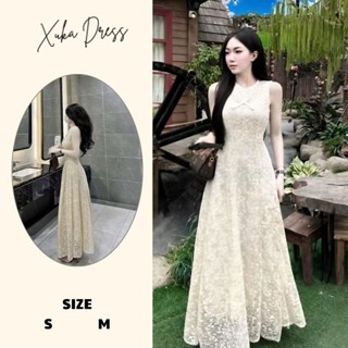  Đầm ren dáng dài màu kem Xukadress váy ren kem sang chảnh váy maxi dáng dài tiểu thư dự tiệc đi chơi 