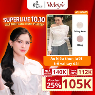 [Võ Hà Linh x VM STYLE] Áo kiểu thun lưới trễ vai tay dài, áo thun lưới trễ vai đi chơi, di chụp hình ASU00605