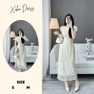  Đầm ren hoa nhí dáng dài Xukadress váy ren thanh lịch dịu dàng cho nữ đi làm đi chơi 