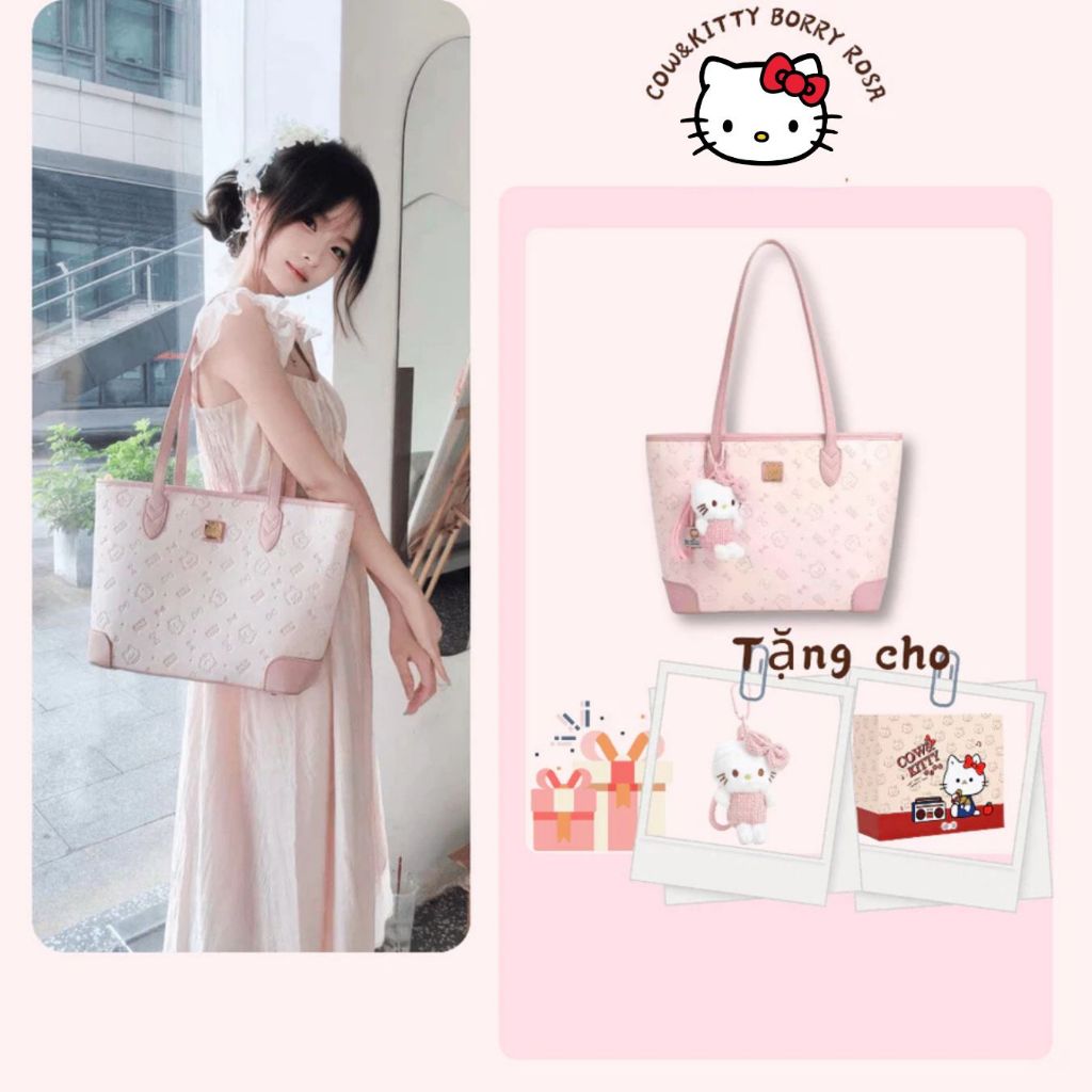 Cow&Kitty/BORRY ROSA Túi Tote màu hồng Túi xách màu hồng phong cách dễ thương cho mèo