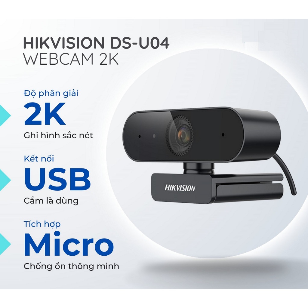 Webcam HIKVISION DS-U04 2K (2560 × 1440, 4 MP CMOS) Kèm Mic chuyên dùng cho học trực tuyến, online