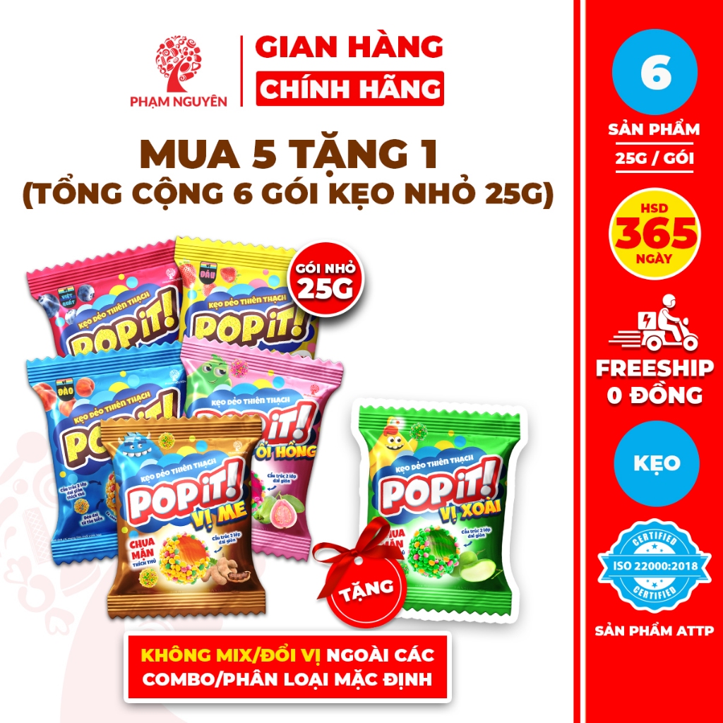 [MUA 5 TẶNG 1] Tổng cộng 6 Gói Nhỏ Kẹo Dẻo Thiên Thạch mix 6 vị Từ Nước Ép Trái Cây Thật Popit 25g