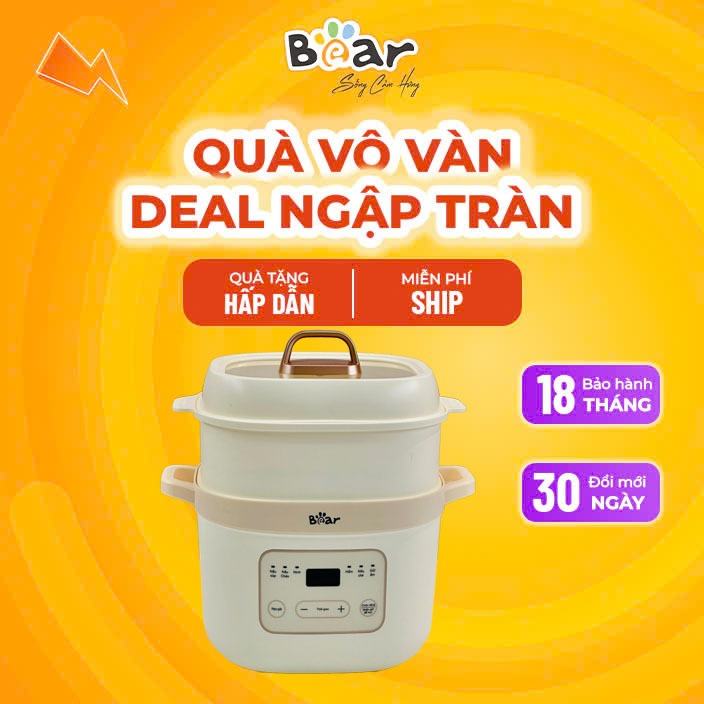 Nồi Nấu Cháo Chậm Bear 1.6L SB-NNC16 [Bản Tiếng Việt]- Nồi Bear đa năng, Nồi nấu chậm, Hấp, Cách