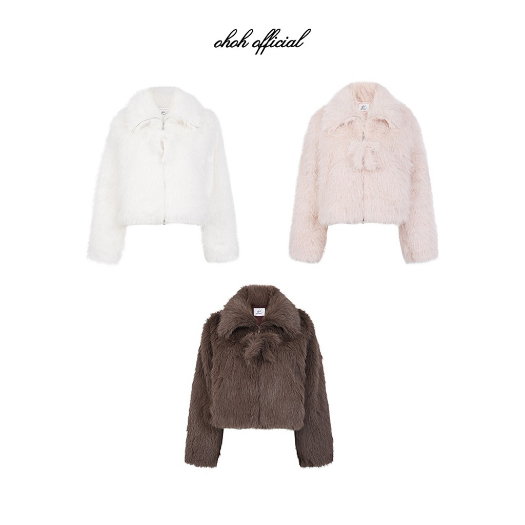 Áo khoác lông kèm charm nơ - BOW FUR JACKET