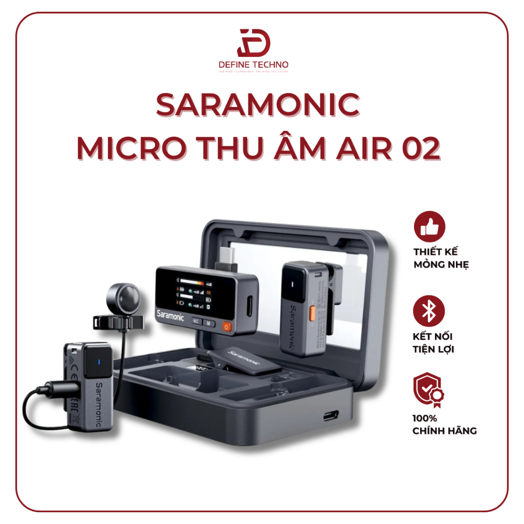 Micro thu âm Saramonic Air 02 (2TX + 1RX + LAV) – Thu âm đa kênh, chất lượng cao