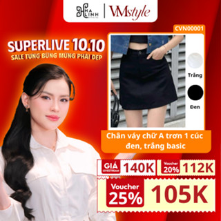 [Võ Hà Linh x VM STYLE] Chân váy ngắn nữ VMSTYLE, chân váy chữ A trơn 1 cúc đen, trắng basic đi học, đi làm - CVN00001