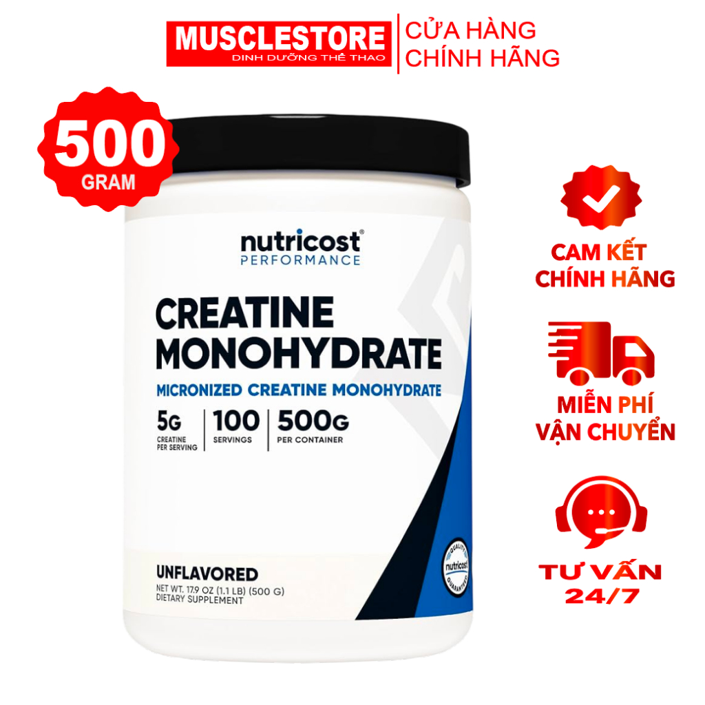 [Chính Hãng] Nutricost Creatine Monohydrate 500g, Tăng Cơ, Tăng Sức Mạnh & Hiệu Suất Tập Luyện
