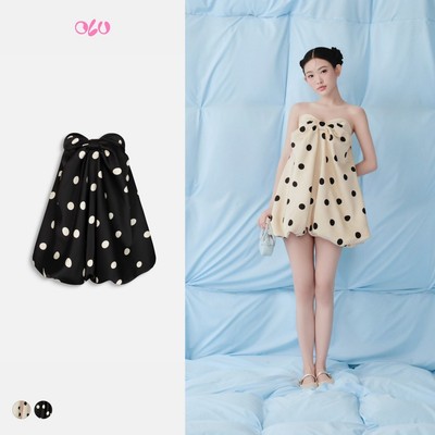 Đầm babydoll bí OLV cúp ngực chấm bi đính nơ bồng bềnh điệu đà Dot Silky Puff Cup Dress nhiều màu