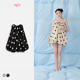  Đầm babydoll bí cúp ngực chấm bi đính nơ bồng bềnh điệu đà Dot Silky Puff Cup Dress nhiều màu OLV 