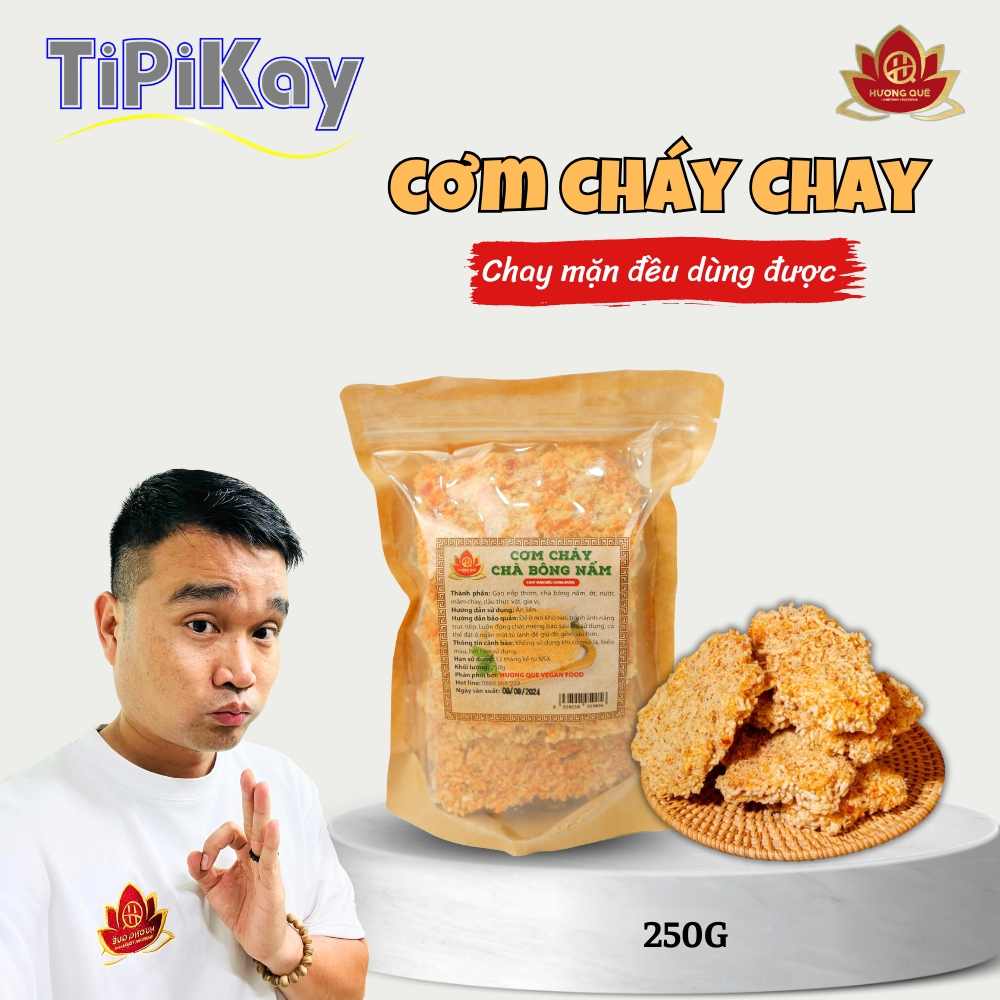 Cơm Cháy Chay Siêu Nấm Ròn Rụm Cay Vừa Gói 250g - Chay Mặn Đều Dùng Được - TiPiKay Shop