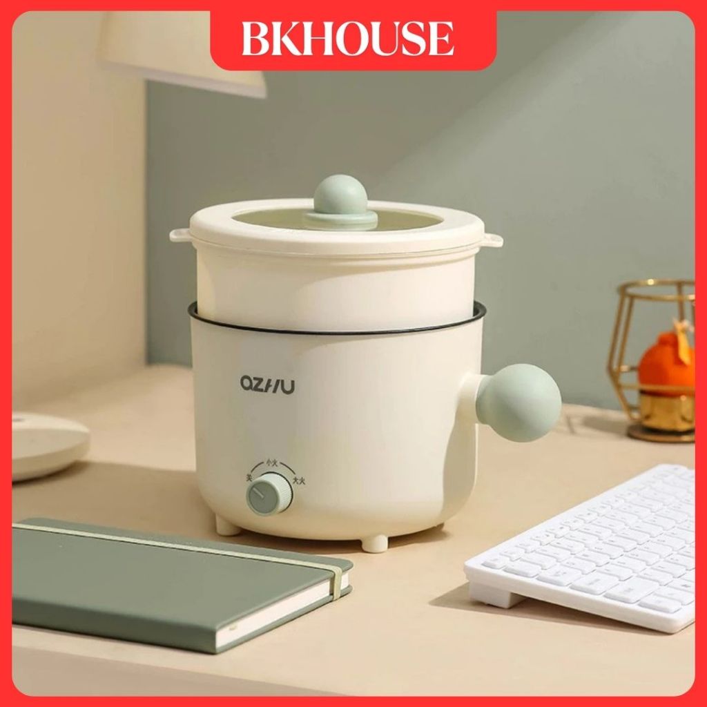 BK House Nồi Lẩu Điện Mini OZHU 18cm 2 Nấc Nhiệt Kèm Giá Hấp Có Tay Cầm Tiện Dụng, Nồi Lẩu Mini Đa N