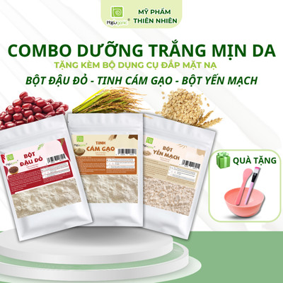 Combo Mặt Nạ Bột Dưỡng Trắng Mịn Da Đậu Đỏ, Tinh cám Gạo, Yến Mạch Nguyên Chất Lành Tính Hapuganic