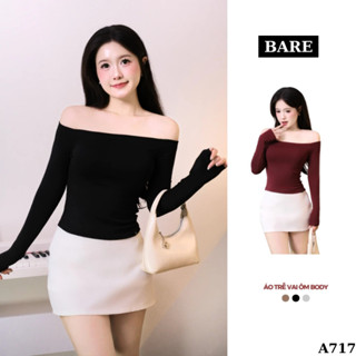  BARE_Áo Thun Nữ Tay Dài Trễ Vai Chất Thun Borip Dáng Dài  Áo Thun Nữ Bẹt Vai Gợi Cảm Kiểu Trơn_A717 