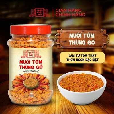 Muối tôm thùng gỗ Làng Chài Xưa hủ 130g - vị tôm thật thơm bùi, cay nhẹ hài hòa