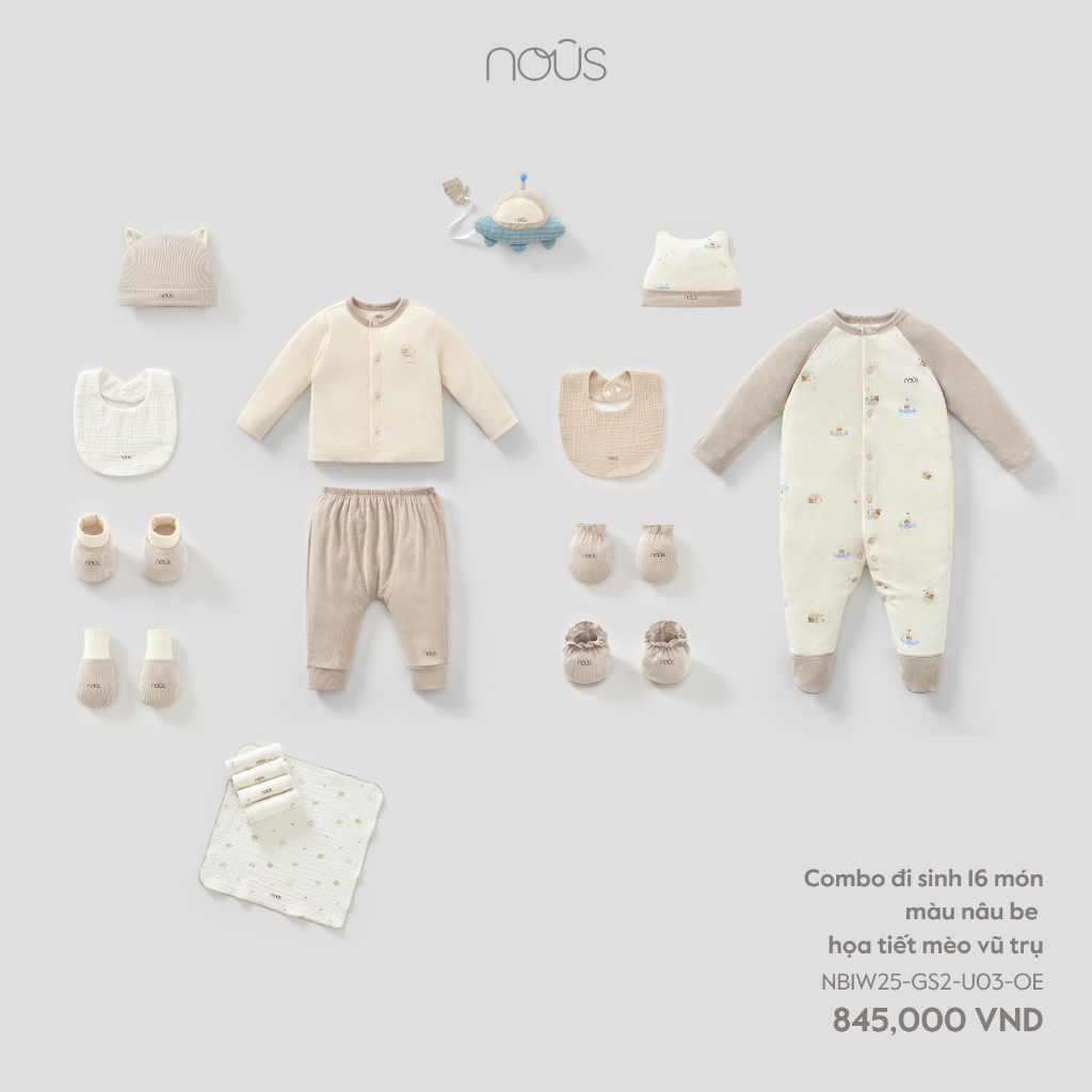 Combo đi sinh, set quà tặng Nous Newborn cho bé sơ sinh 16 món đầy đủ đò dùng cần thiết cho bé dưới 5.5kg BST T12