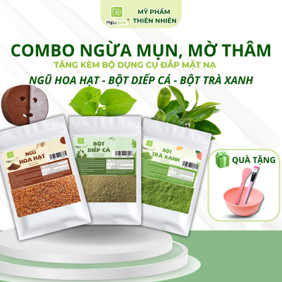 Combo Mặt Nạ Bột Ngừa Mụn, Mờ Thâm Ngũ Hoa Hạt, Bột Diếp Cá, Bột Trà Xanh Nguyên Chất Hapuganic