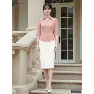  Áo Sơ Mi V Cổ Tay Lỡ Thời Trang Công Sở UK FASHION Nữ Tính Tinh Tế Vải Mềm Mịn UKSM2508008 