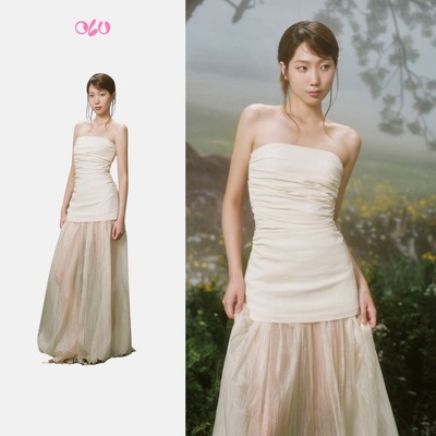 Set OLV áo và chân váy Ivory Layered Cup Maxi Dress thanh lịch quyến rũ phù hợp đi tiệc