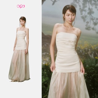  Set áo và chân váy Ivory Layered Cup Maxi Dress thanh lịch quyến rũ phù hợp đi tiệc OLV 
