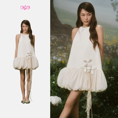 Đầm bí OLV dáng suông Ivory Fleur Puff Mini Dress đính hoa thanh lịch nữ tính phù hợp đi chơi