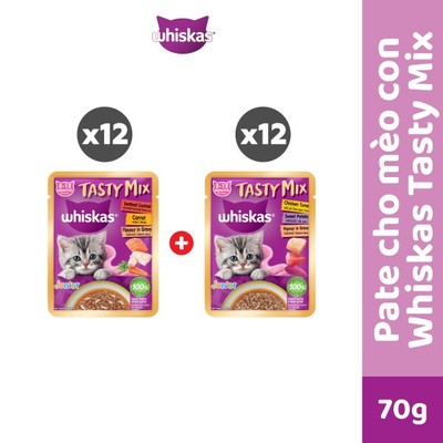 WHISKAS TASTY MIX Thức ăn cho mèo con dạng sốt - gói 70g, 24 gói