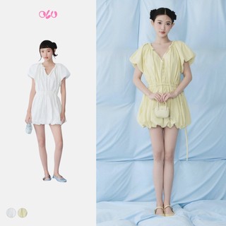  Đầm bí dáng suông rộng cổ V Parachute Vneck Puff Sleeves Dress năng động trẻ trung OLV 