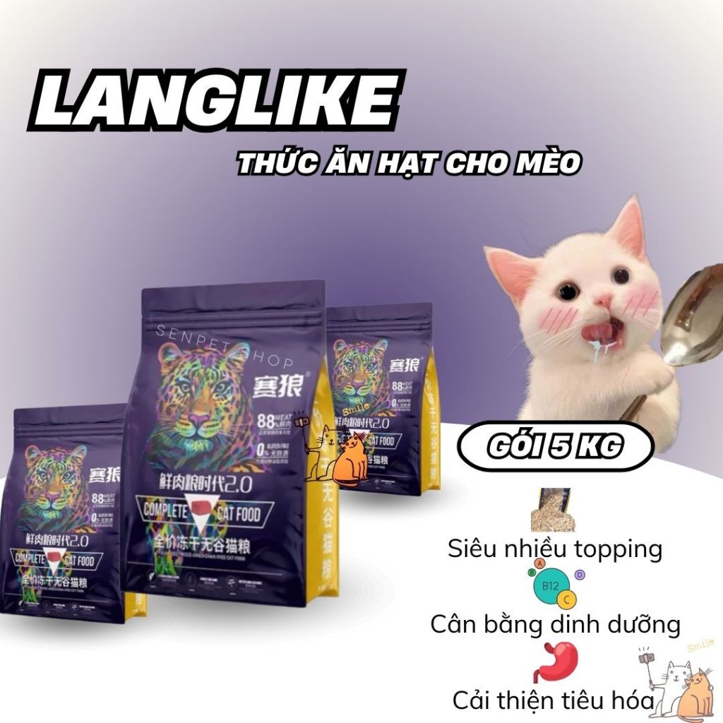 [Túi 5kg] Hạt Mèo Langlike 5kg - Thịt Gà, Tép & Tủy Xương - Hạt Cho Mèo Siêu Ngon, Dinh Dưỡng