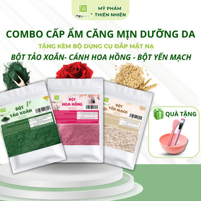 Combo Mặt Nạ Bột Cấp Ẩm Căng Mịn Dưỡng Da Tảo Xoắn, Bột Hoa Hồng, Bột Yến Mạch Nguyên Chất Hapuganic