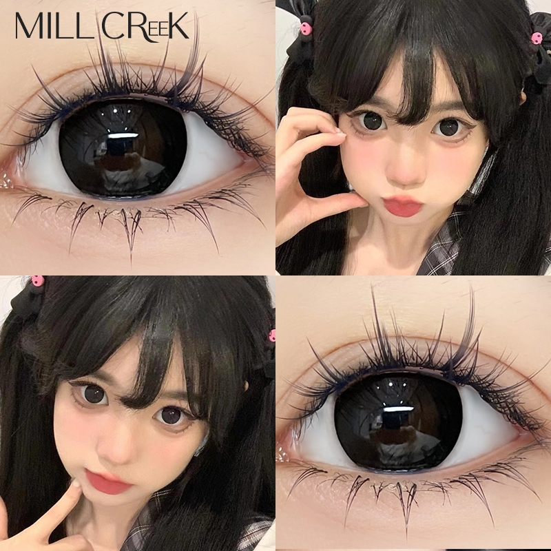 2 chiếc kính áp tròng Mill Creek, giãn tròng 14.5mm,đôi mắt đen phong cách đen,Lens 1 ngày
