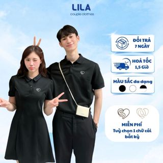 Set đồ đôi nam nữ thêu chữ cái theo yêu cầu INSIDE HEART đồ cặp đôi áo polo nam váy nữ LILA cotton