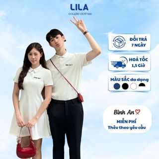 Set đồ đôi nam nữ thêu tên theo yêu cầu, Đồ cặp couple áo polo nam váy polo nữ basic vải cotton - LiLa