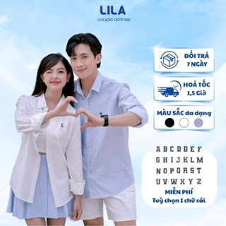 Áo sơ mi Oxford Stikshirt LILA thêu logo tên theo yêu cầu, áo sơ mi đôi dày dặn 3 màu dáng suông phong cách Hàn Quốc