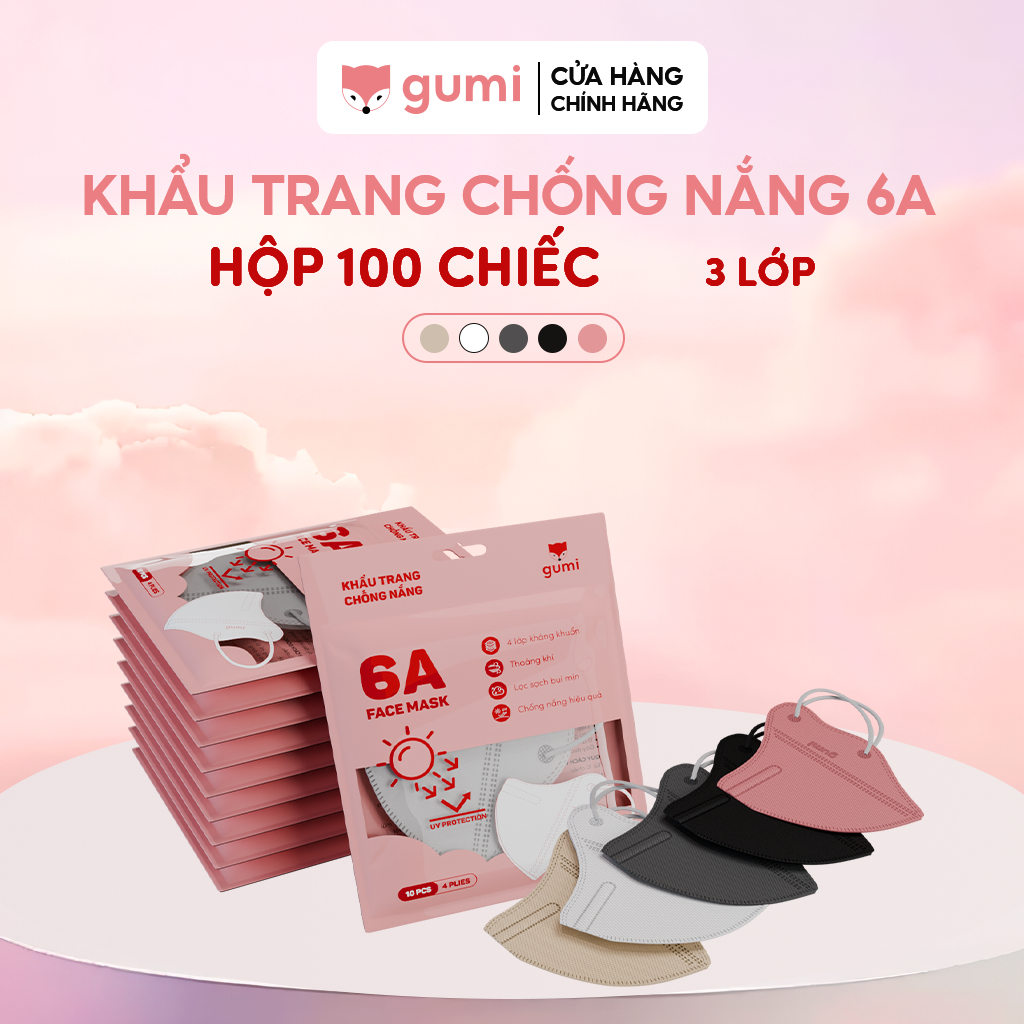 [Hộp 100 Chiếc] Khẩu trang chống nắng 6A GUMI  Mask 4 lớp kháng khuẩn kiểu dáng thời trang