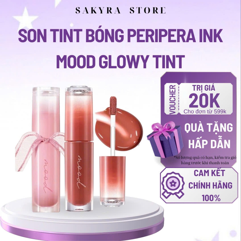 Son Tint Bóng Peripera Ink Mood Glowy Tint 4g son bóng nhẹ, bám màu lâu