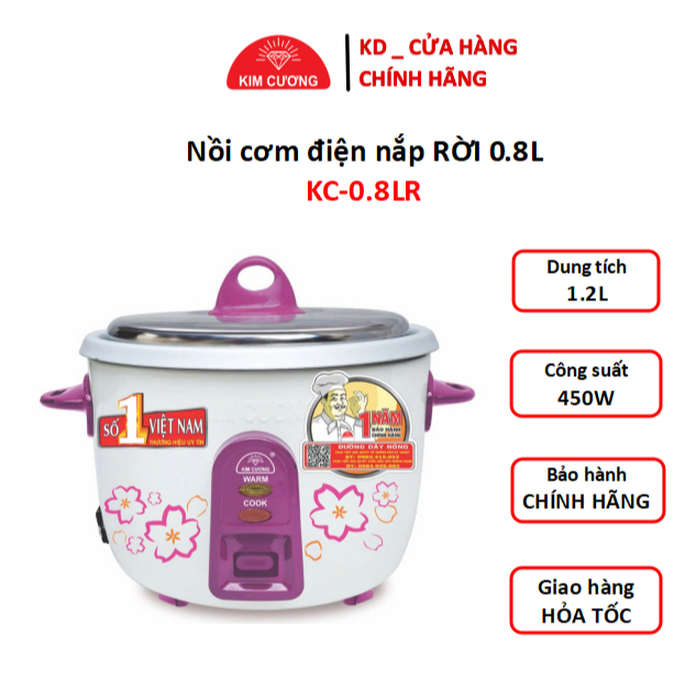 Nồi cơm điện mini KIM CƯƠNG KC-0.8LR - 0.8lit - 450W - MÀU NGÃU NHIÊN - HÀNG CHÍNH HÃNG _ BH 12 THÁNG