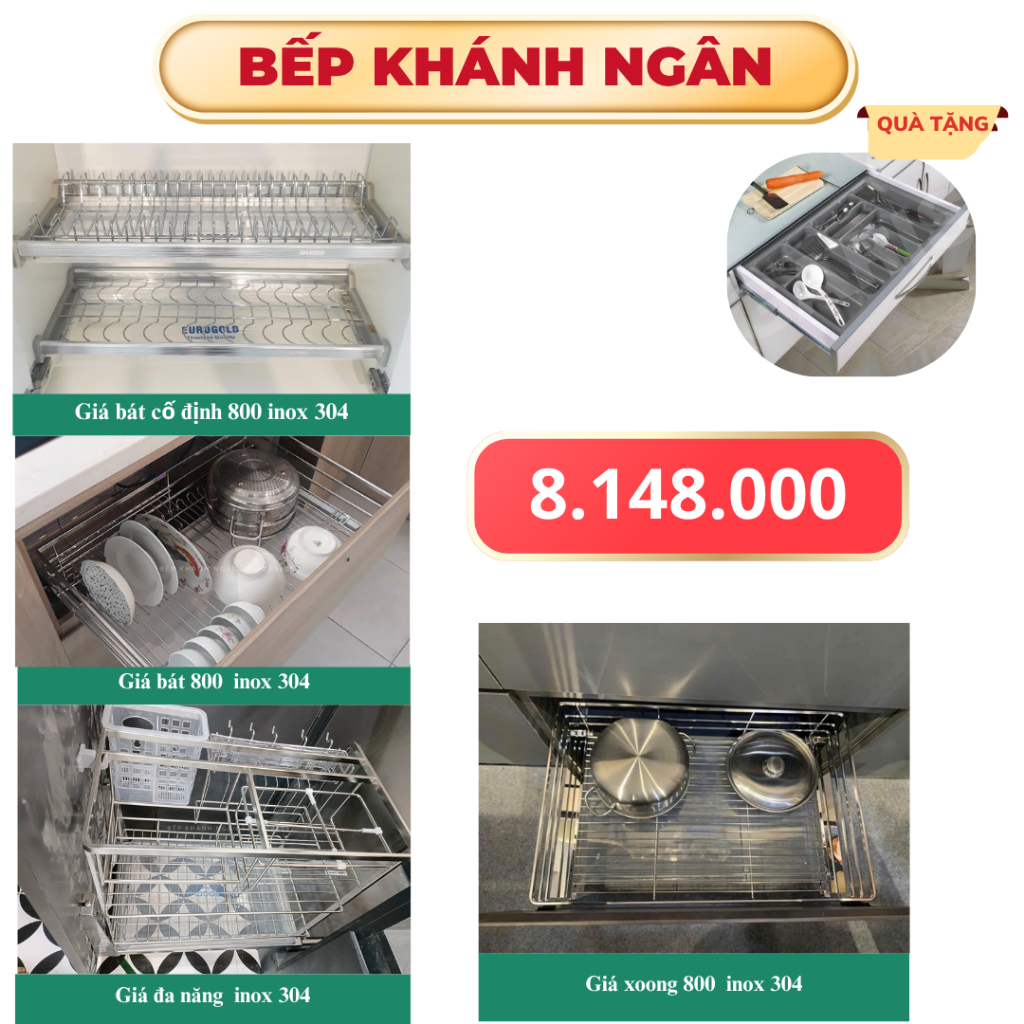 COMBO 4 MÓN PHỤ KIỆN TỦ BẾP EUROGOLD CAO CẤP INOX 304