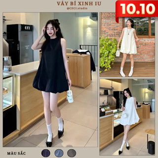 Váy Bí Sát Nách Nữ Dáng A Ngắn Buộc Nơ Sau Chất Gió Hàn Thoáng Mát  Đầm Nấm Xoè Phồng Tôn Dáng- CECI.studio- v205
