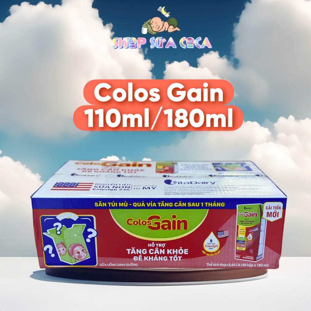 (Mẫu Mới)Sữa bột pha sẵn Colos Gain 110ml/180ml (thùng 48 hộp date mới)