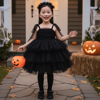   Tặng Kèm bờm  Váy 2 dây Kèm Nơ Sau Lưng Chất Mềm Mại Xinh Xắn Cho Bé- Đ56-Váy Halloween 