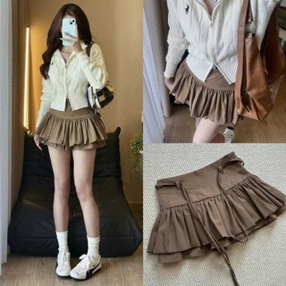Chân Váy Kaki Nữ 2 Tầng Màu Nâu Vintage siêu xinh kèm dây Freedom Cvkaki4447