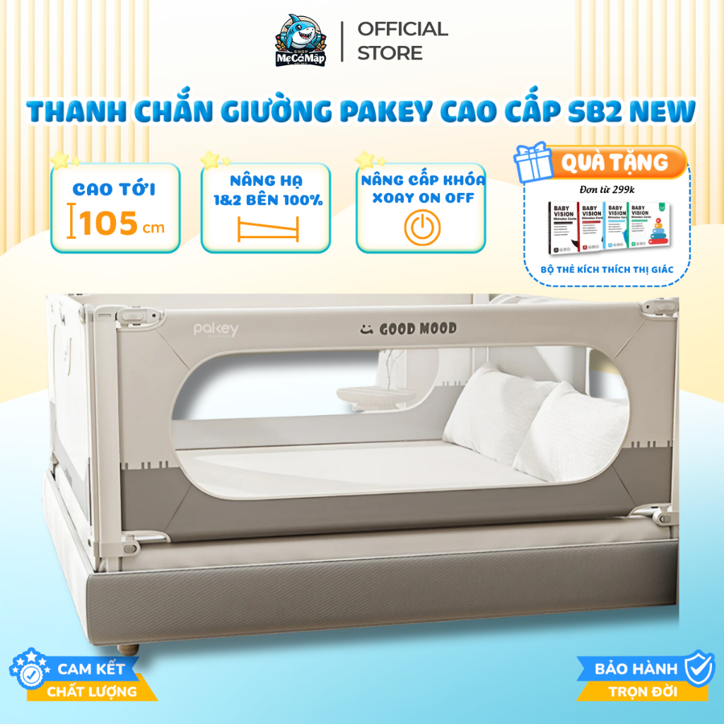 [HỎA TỐC] Thanh Chắn Giường Pakey Cao Cấp SB2,Thanh Chắn Cao 105cm, Chốt Khóa Trên Dưới Chống Xê Dịch, Bảo Hành Trọn Đời
