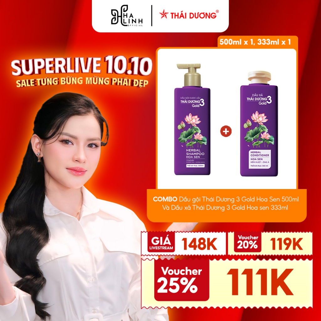 [VHL X STD] COMBO Dầu gội Thái Dương 3 Gold Hoa Sen 500ml Và Dầu xả Thái Dương 3 Hoa sen 333ml CB5